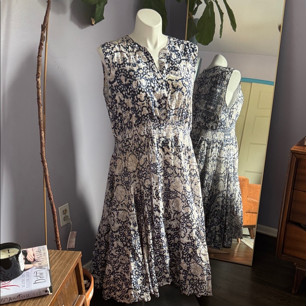 Chelsea & Theodore Navy and Cream Midi Dress